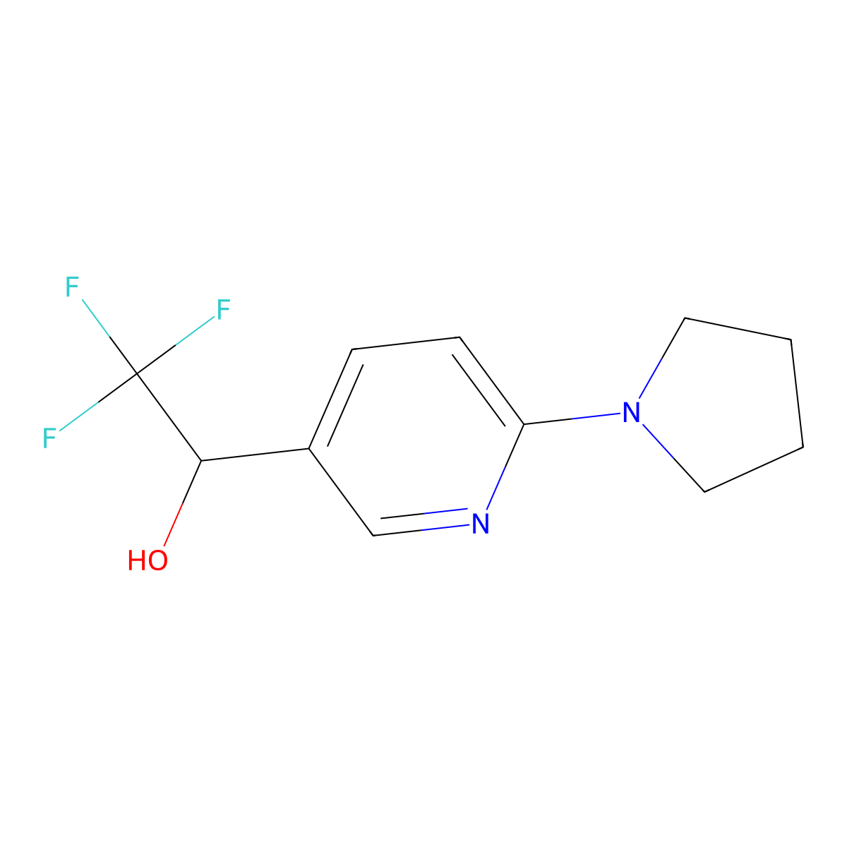 2-(Pyrrolidin-1-yl)-5-(2,2,2-trifluoro-1-hydroxyethyl)-pyridine molecular structure, CAS 1226507-39-6