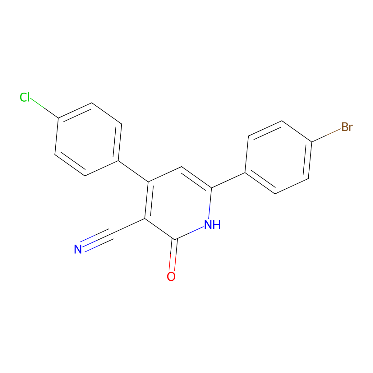 6-(4-bromophenyl)-4-(4-chlorophenyl)-2-oxo-1H-pyridine-3-carbonitrile molecular structure, CAS 122652-22-6