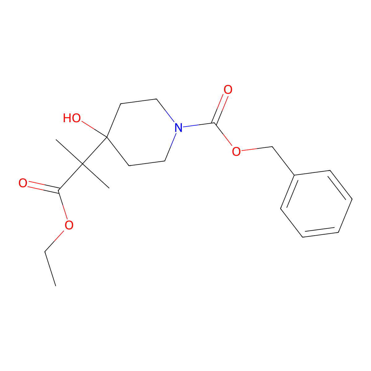 Benzyl 4-(1-ethoxy-2-methyl-1-oxopropan-2-yl)-4-hydroxypiperidine-1-carboxylate molecular structure, CAS 1226595-08-9