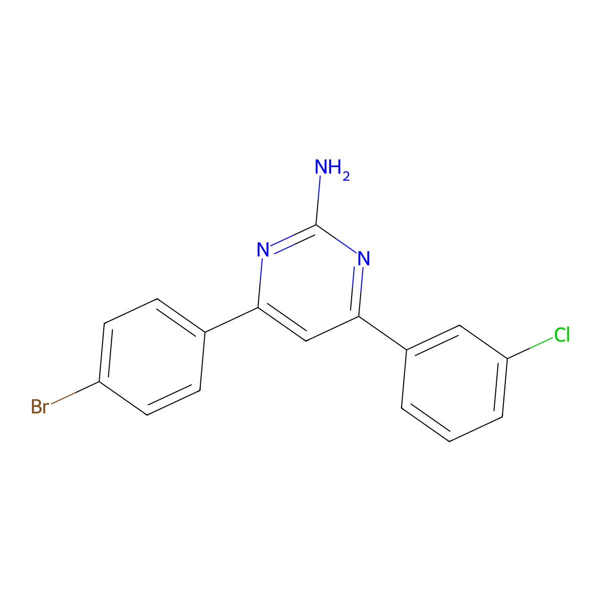 4-(4-Bromophenyl)-6-(3-chlorophenyl)pyrimidin-2-amine molecular structure, CAS 1226780-85-3