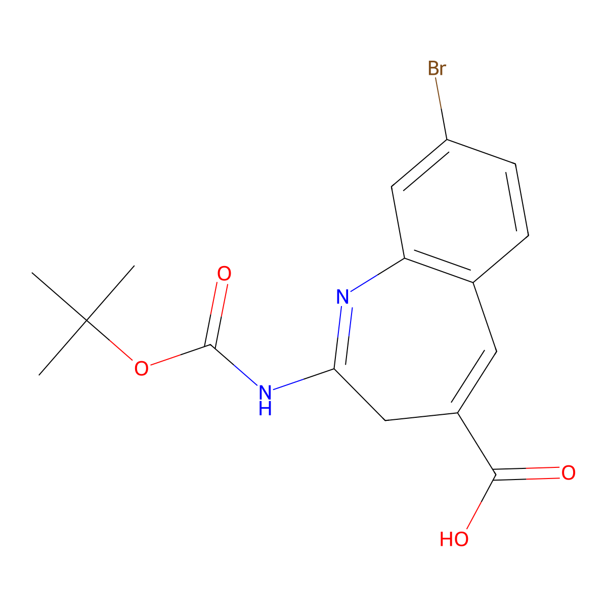 8-bromo-2-((tert-butoxycarbonyl)amino)-3H-benzo[b]azepine-4-carboxylic acid molecular structure, CAS 1226791-81-6