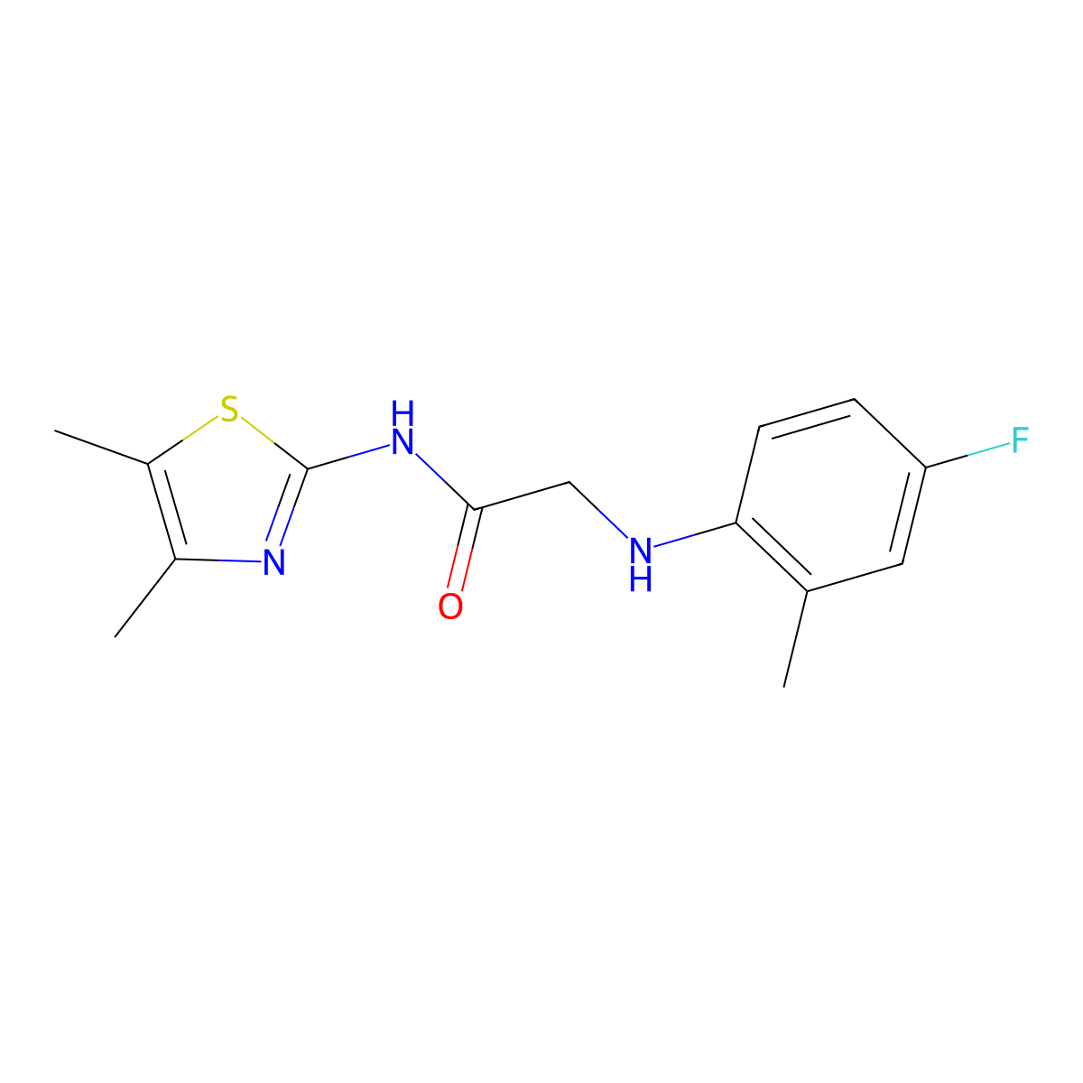 N-(4,5-dimethyl-1,3-thiazol-2-yl)-2-(4-fluoro-2-methylanilino)acetamide molecular structure, CAS 1226797-01-8
