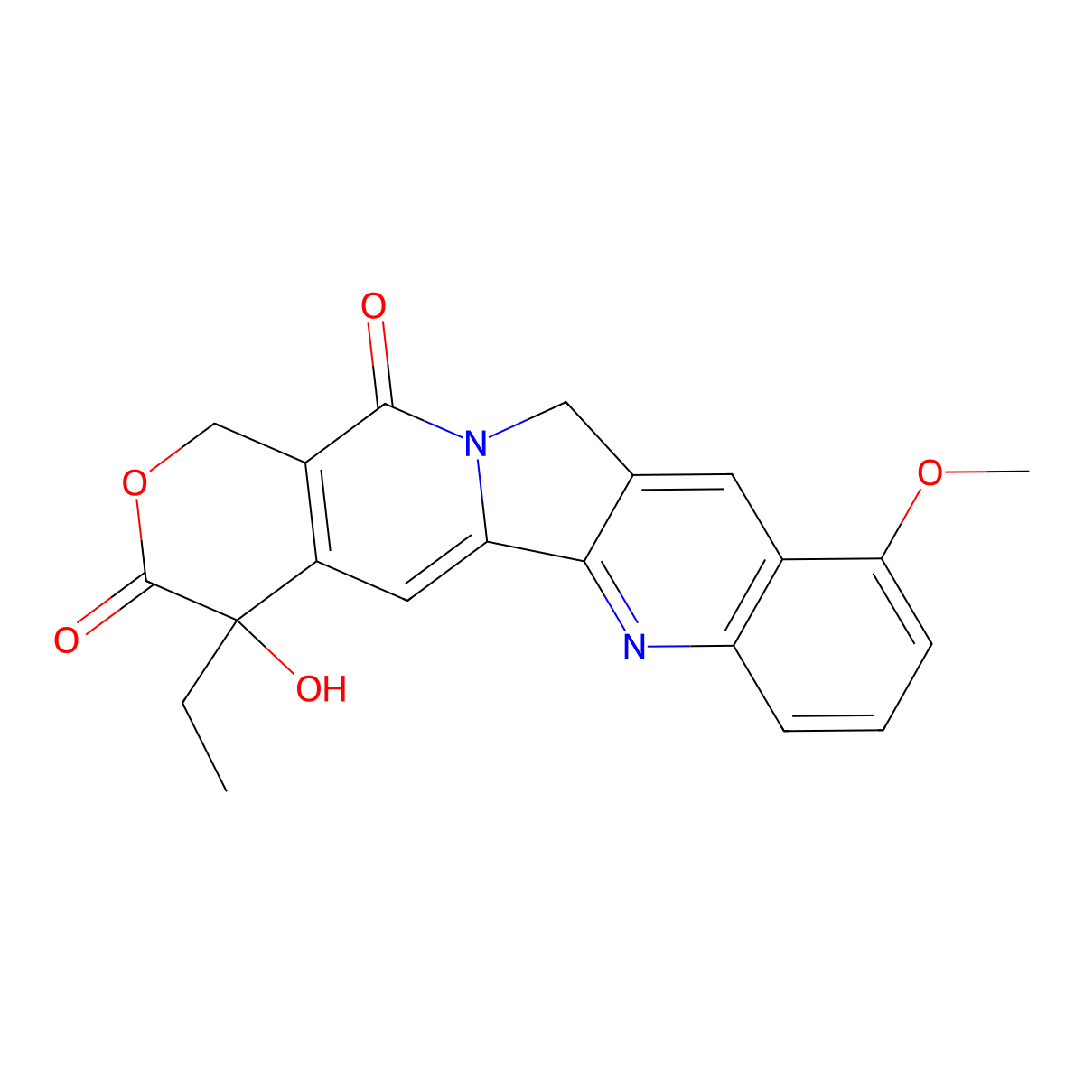 (R)-4-ethyl-4-hydroxy-10-methoxy-1H-pyrano[3',4':6,7]indolizino[1,2-b]quinoline-3,14(4H,12H)-dione molecular structure, CAS 1226875-26-8
