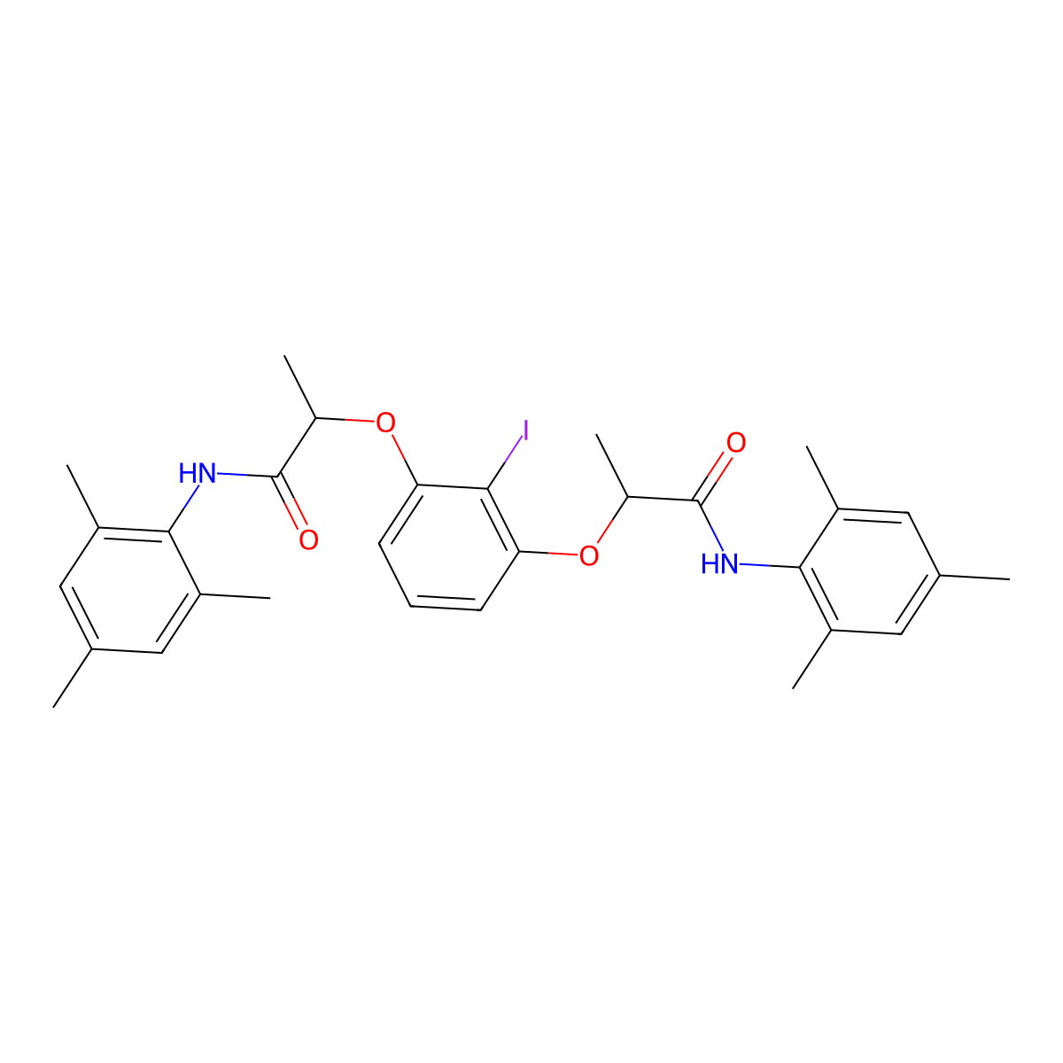 (2R,2'R)-2,2'-((2-Iodo-1,3-phenylene)bis(oxy))bis(N-(2,4,6-trimethylphenyl)propanamide) molecular structure, CAS 1226896-38-3