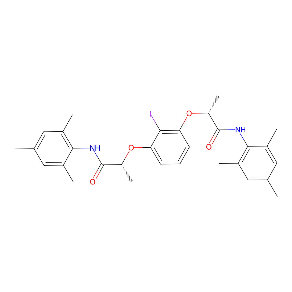 (2R,2'R)-2,2'-((2-Iodo-1,3-phenylene)bis(oxy))bis(N-(2,4,6-trimethylphenyl)propanamide) molecular structure, CAS 1226896-38-3