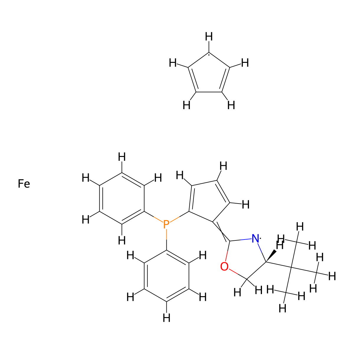 (2Rp)-1-[(4R)-4-(1,1-Dimethylethyl)-4,5-dihydro-2-oxazolyl]-2-(diphenylphosphino)ferrocene molecular structure, CAS 1226898-27-6