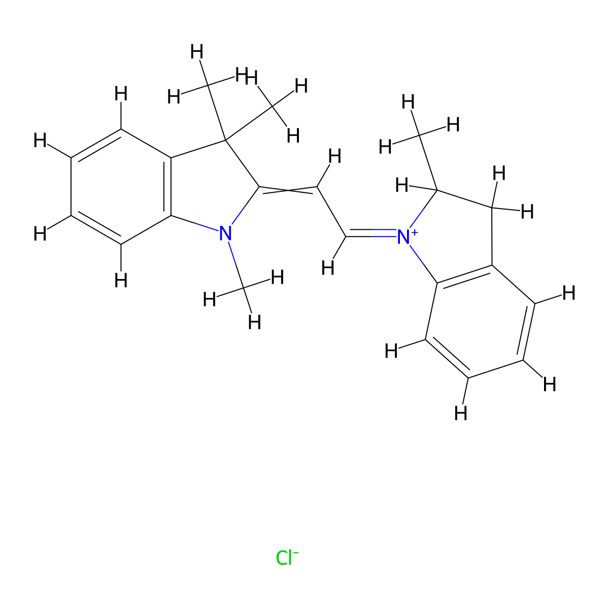 1H-Indolium, 1-[2-(1,3-dihydro-1,3,3-trimethyl-2H-indol-2-ylidene)ethylidene]-2,3-dihydro-2-methyl-, chloride (1:1) molecular structure, CAS 12270-31-4