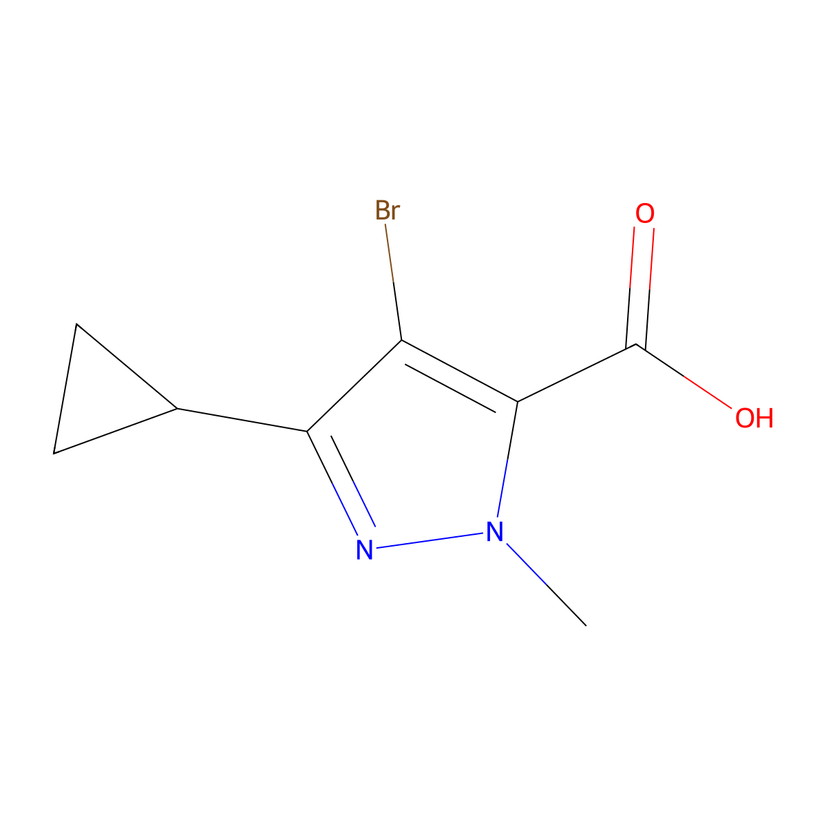 4-bromo-3-cyclopropyl-1-methyl-1H-pyrazole-5-carboxylic acid molecular structure, CAS 1227002-46-1