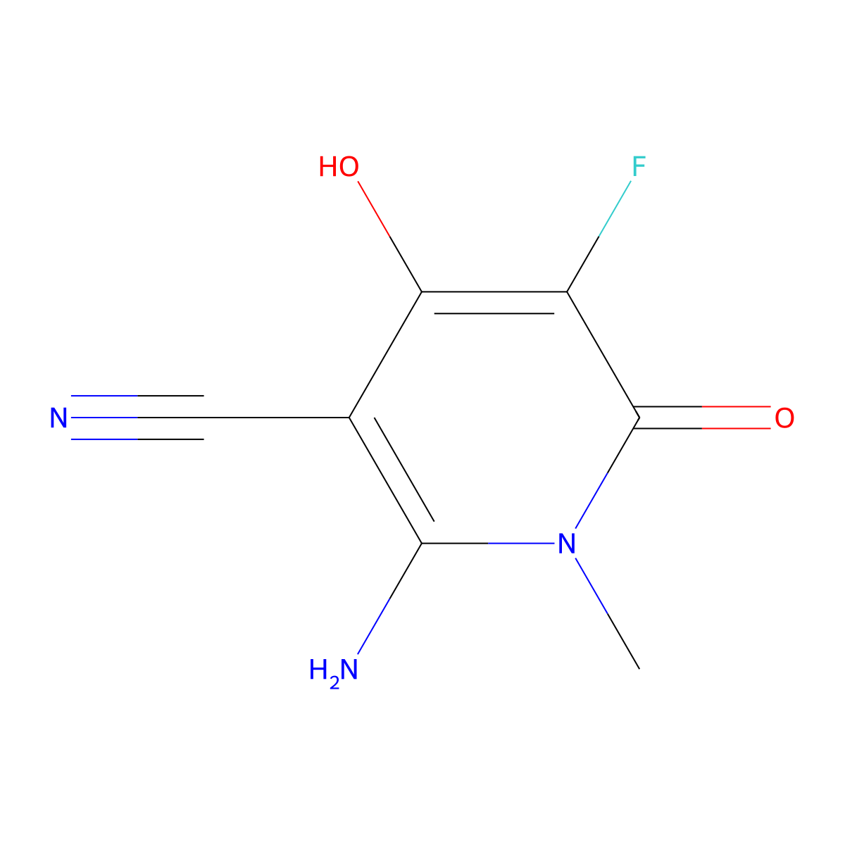 2-Amino-5-fluoro-4-hydroxy-1-methyl-6-oxo-1,6-dihydropyridine-3-carbonitrile molecular structure, CAS 1227053-97-5