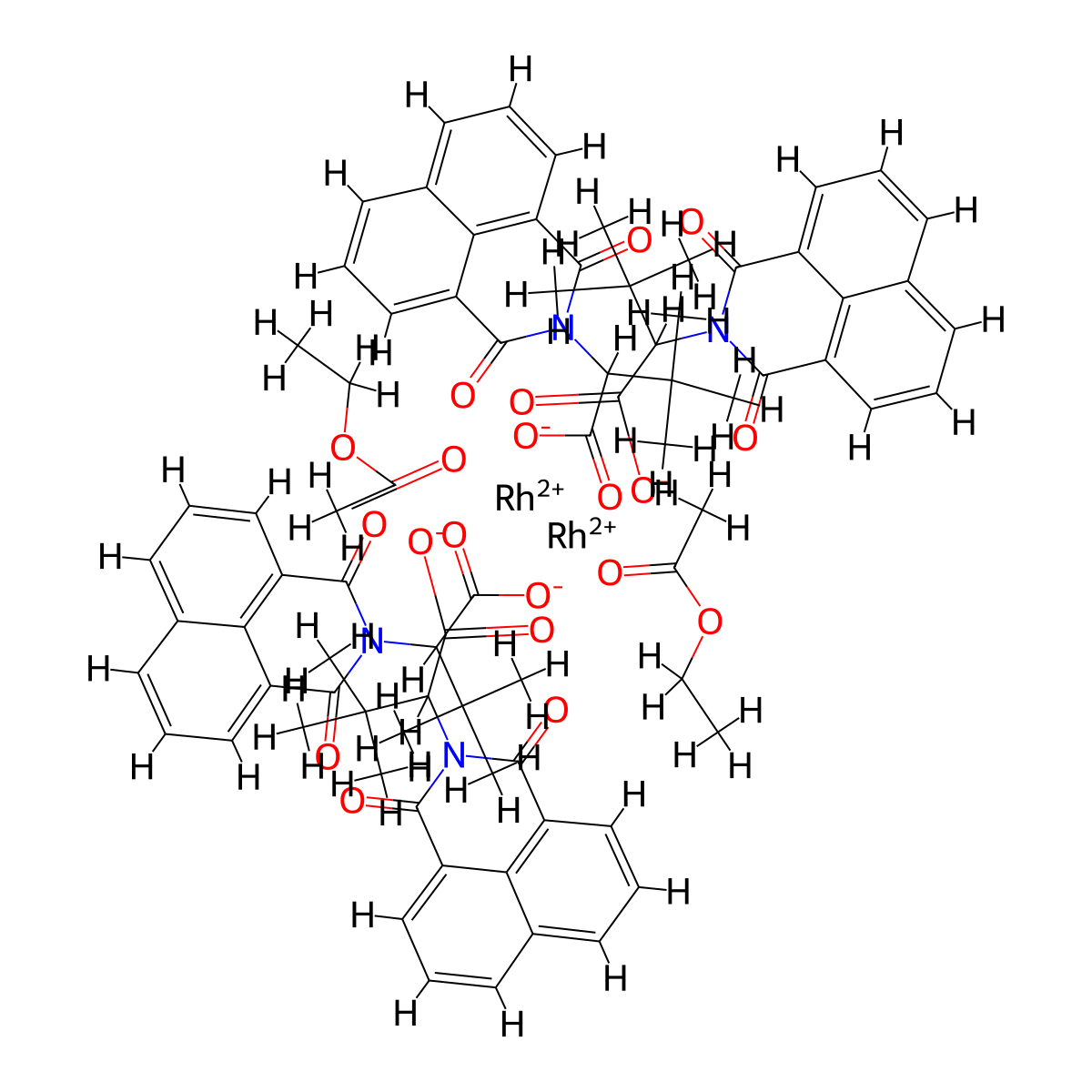 Rhodium, tetrakis[μ-[(αS)-α-(1,1-dimethylethyl)-1,3-dioxo-1H-benz[de]isoquinoline-2(3H)-acetato-κO2:κO2′]]di-, (Rh-Rh)-EA adduct molecular structure, CAS 1227093-29-9