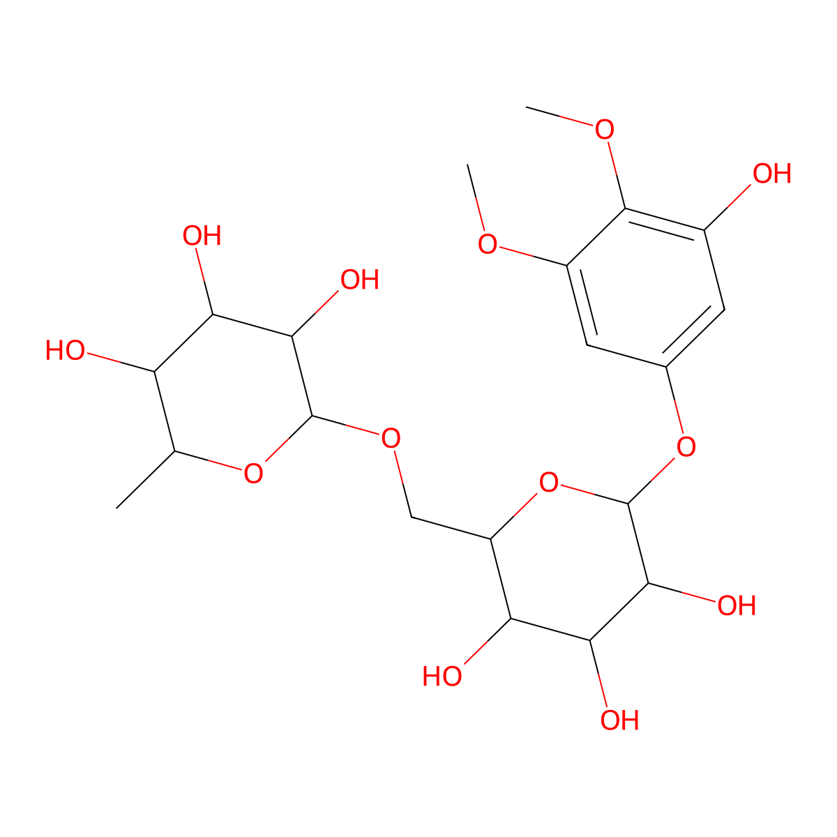 I(2)-D-Glucopyranoside, 3-hydroxy-4,5-dimethoxyphenyl 6-O-(6-deoxy-I+/--L-mannopyranosyl)- molecular structure, CAS 1227162-62-0