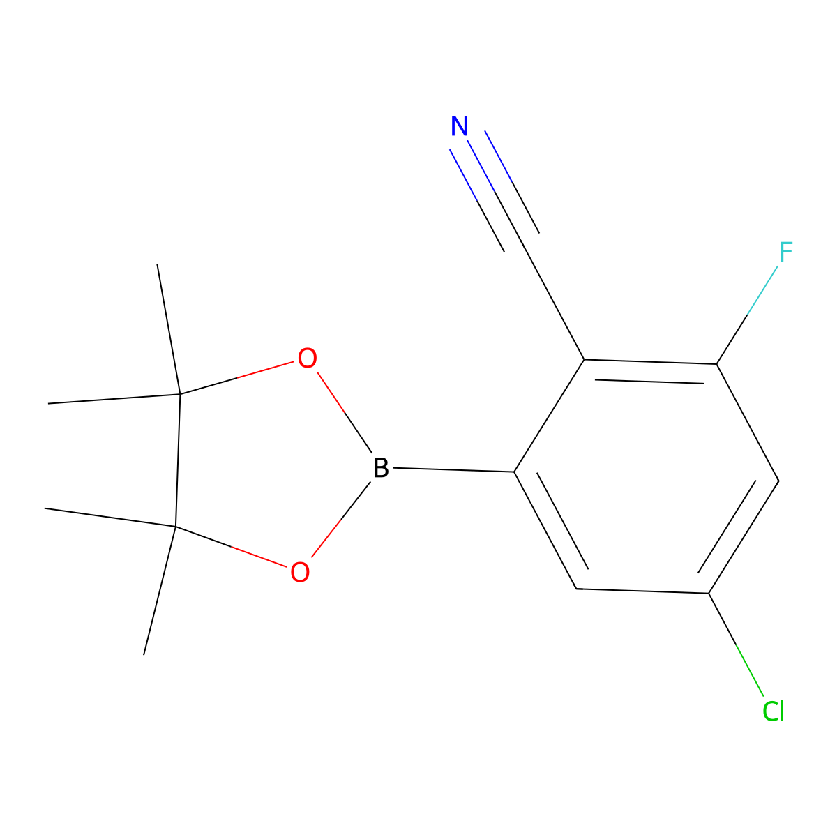 4-Chloro-2-fluoro-6-(4,4,5,5-tetramethyl-1,3,2-dioxaborolan-2-yl)benzonitrile molecular structure, CAS 1227163-36-1