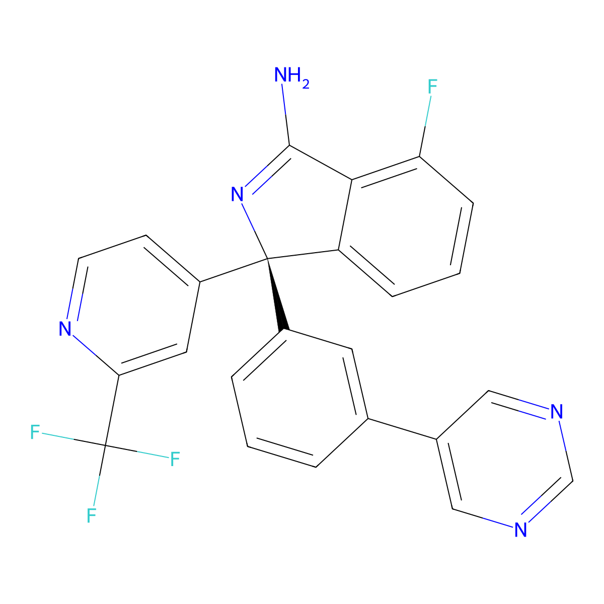 (3S)-7-fluoro-3-(3-pyrimidin-5-ylphenyl)-3-[2-(trifluoromethyl)-4-pyridinyl]isoindol-1-amine molecular structure, CAS 1227163-56-5