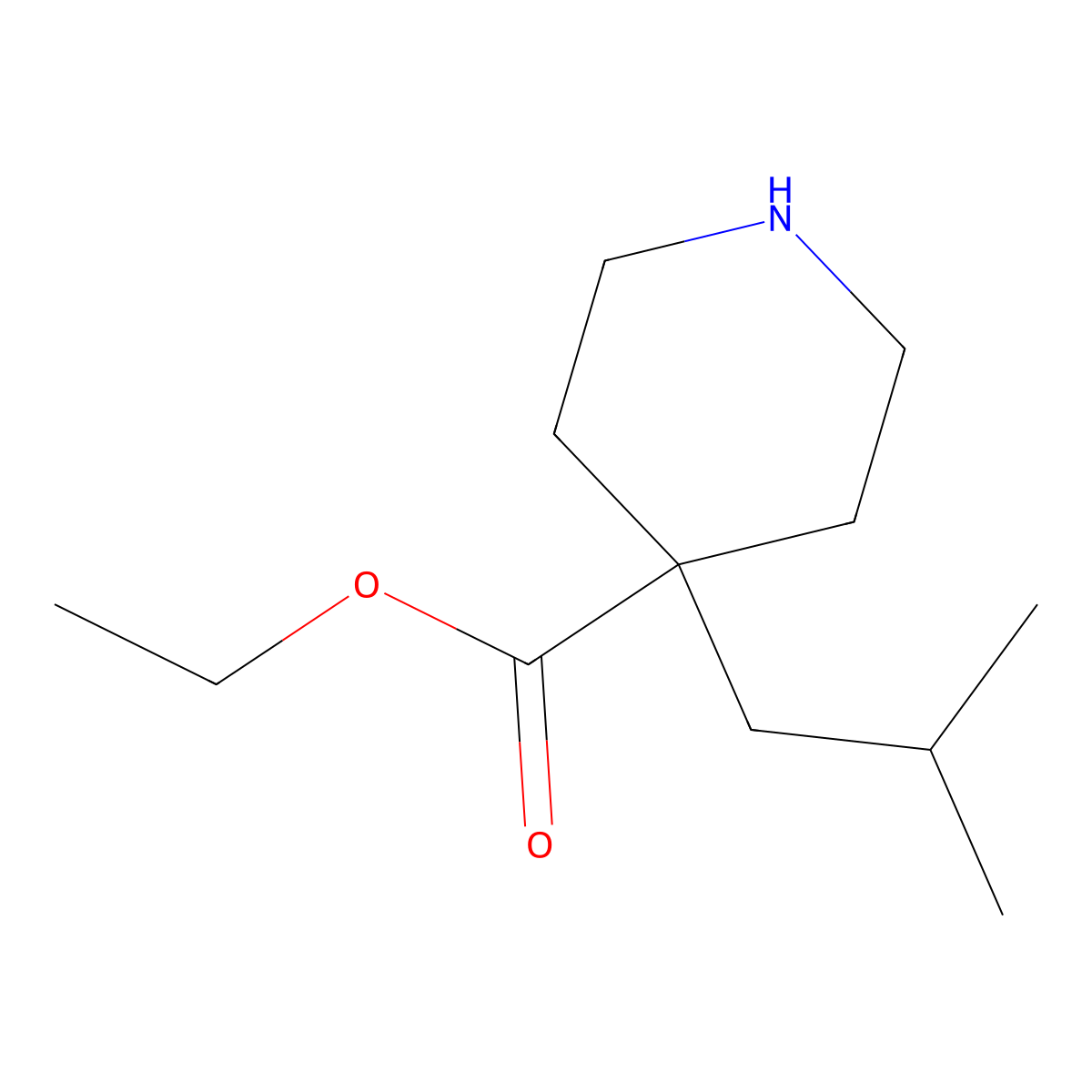Ethyl 4-(2-methylpropyl)piperidine-4-carboxylate molecular structure, CAS 1227243-23-3