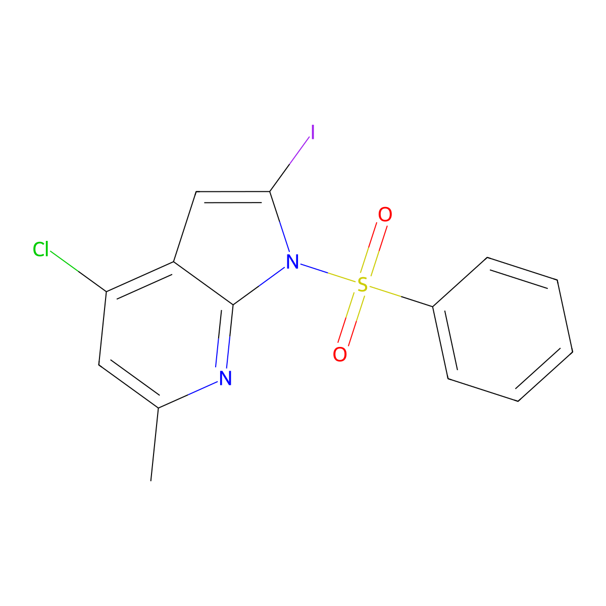 4-Chloro-2-iodo-6-methyl-1-(phenylsulfonyl)-1H-pyrrolo[2,3-b]pyridine molecular structure, CAS 1227266-86-5