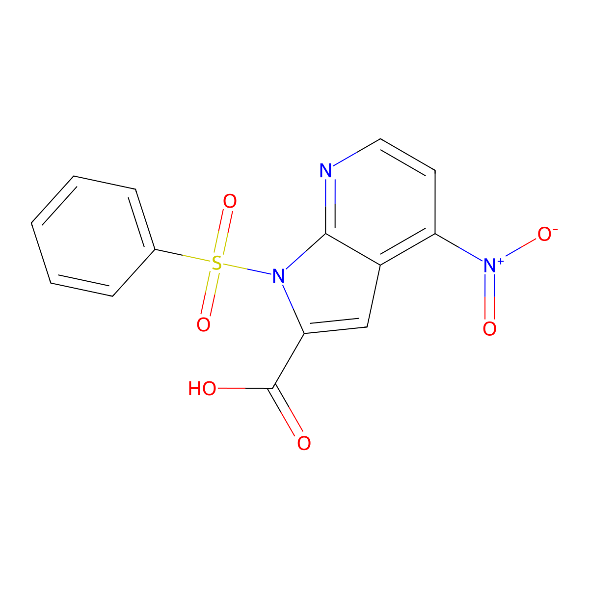 4-Nitro-1-(phenylsulfonyl)-1H-pyrrolo[2,3-b]pyridine-2-carboxylic acid molecular structure, CAS 1227266-87-6