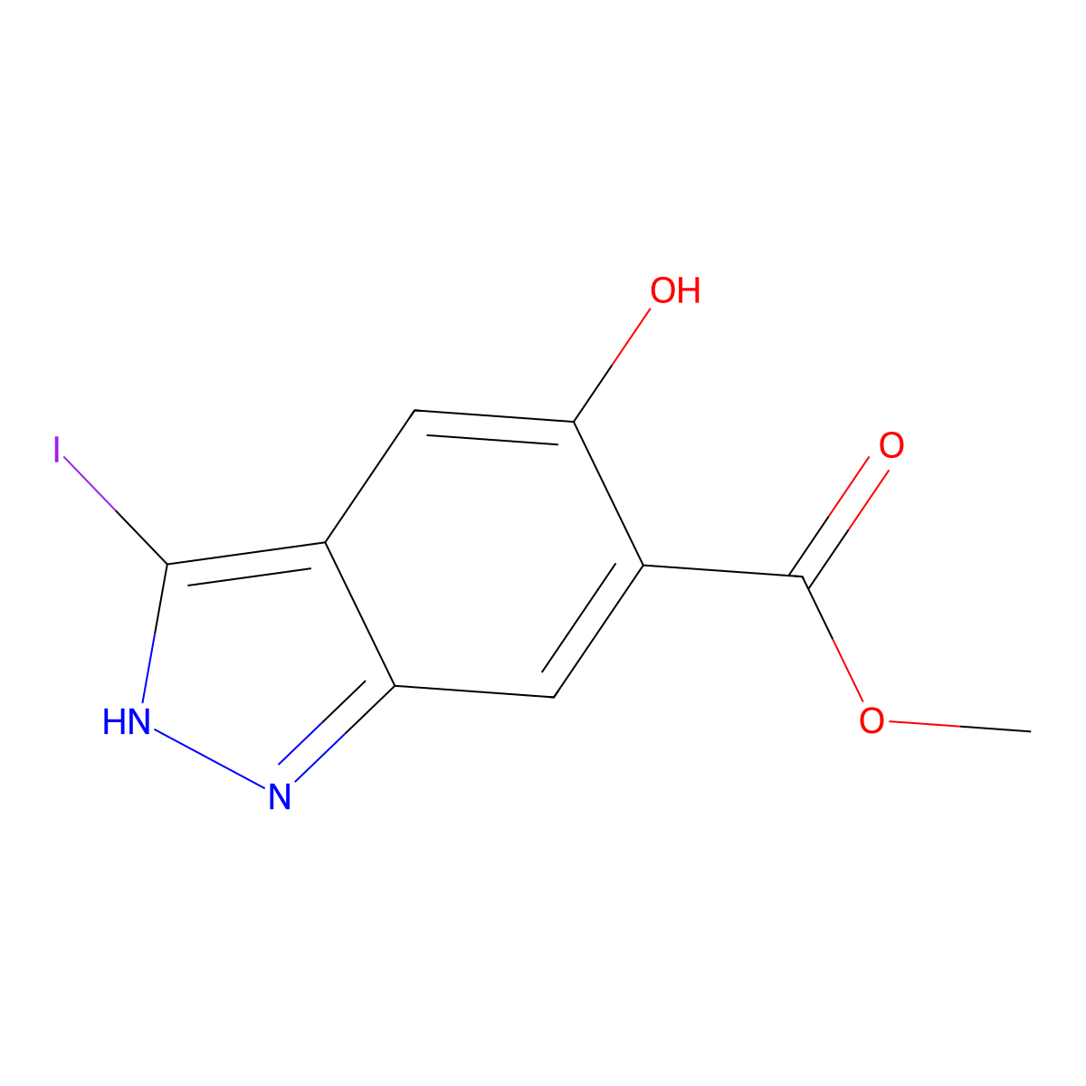 Methyl 5-hydroxy-3-iodo-1H-indazole-6-carboxylate molecular structure, CAS 1227266-92-3