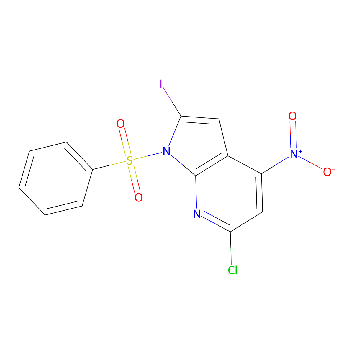6-Chloro-2-iodo-4-nitro-1-(phenylsulfonyl)-1H-pyrrolo[2,3-b]pyridine molecular structure, CAS 1227266-95-6