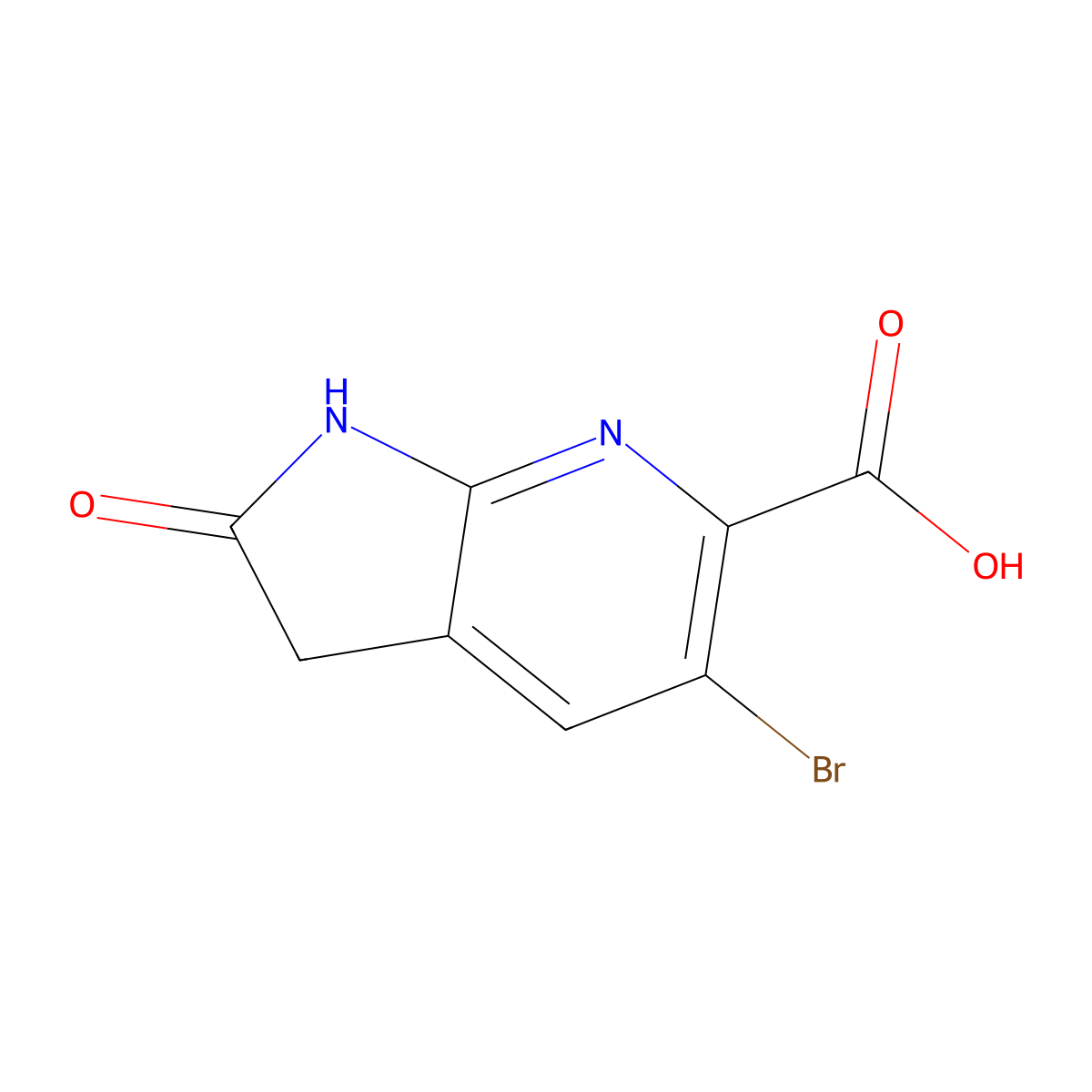 5-Bromo-2-oxo-2,3-dihydro-1H-pyrrolo[2,3-b]pyridine-6-carboxylic acid molecular structure, CAS 1227267-00-6