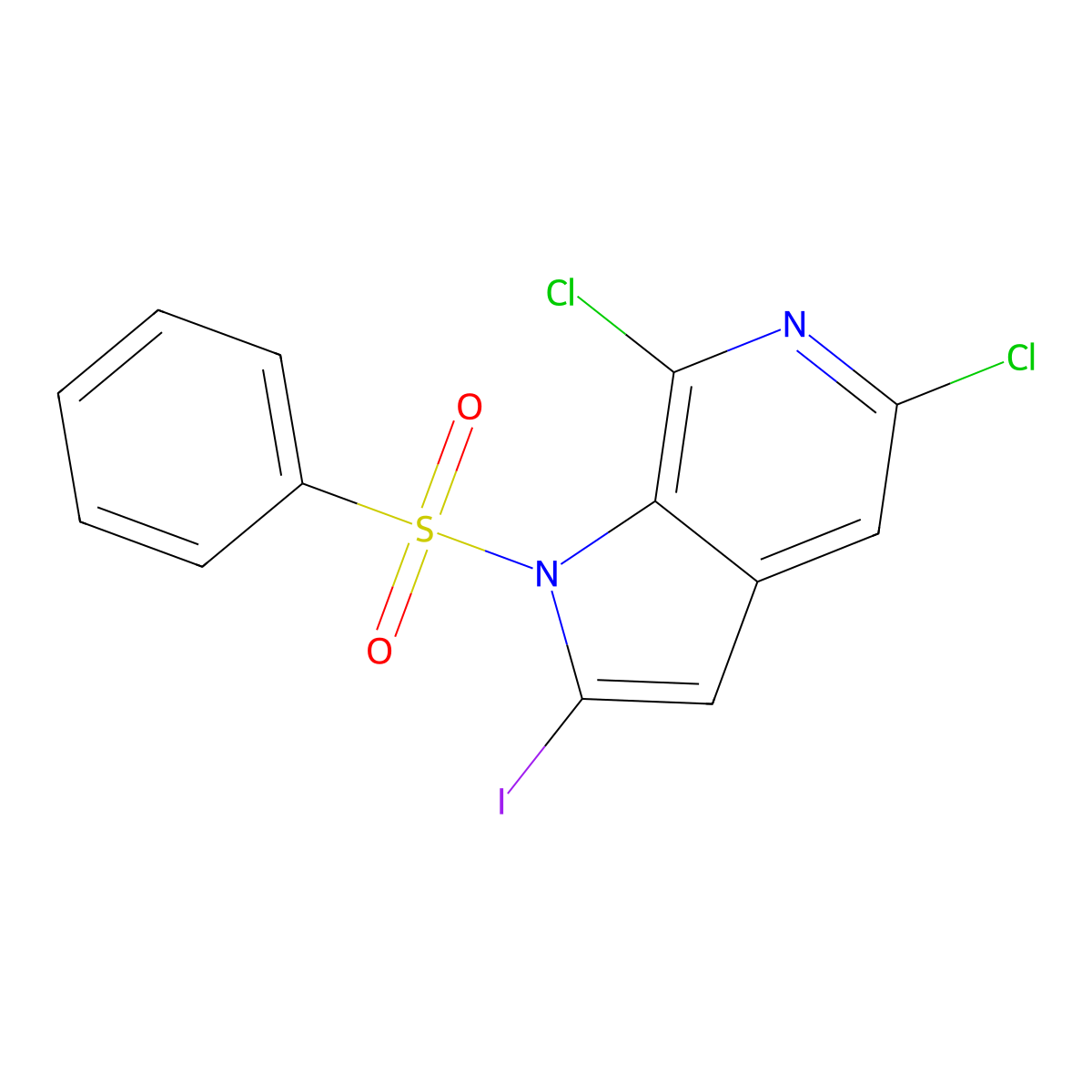 5,7-Dichloro-2-iodo-1-(phenylsulfonyl)-1H-pyrrolo[2,3-c]pyridine molecular structure, CAS 1227267-02-8