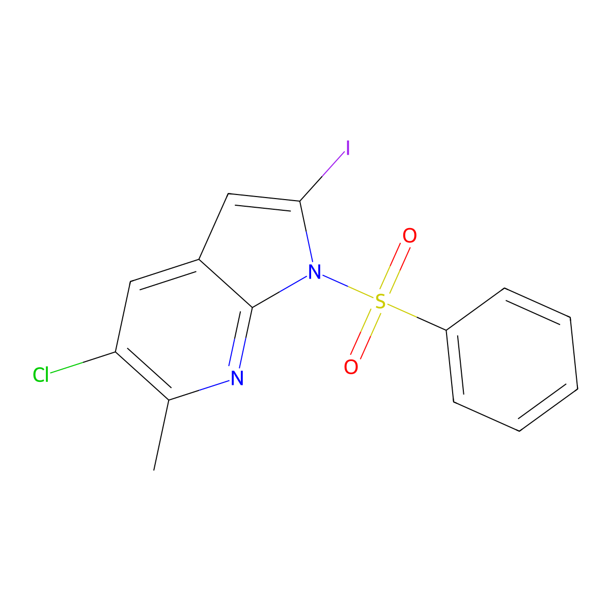5-Chloro-2-iodo-6-methyl-1-(phenylsulfonyl)-1H-pyrrolo[2,3-b]pyridine molecular structure, CAS 1227267-09-5