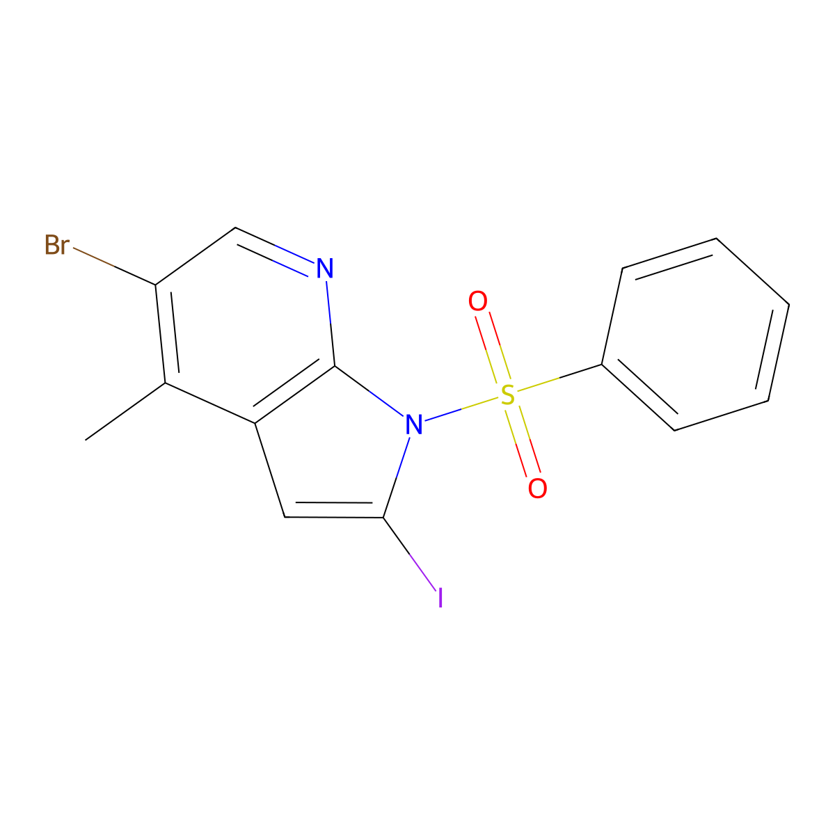 5-Bromo-2-iodo-4-methyl-1-(phenylsulfonyl)-1H-pyrrolo[2,3-b]pyridine molecular structure, CAS 1227267-11-9