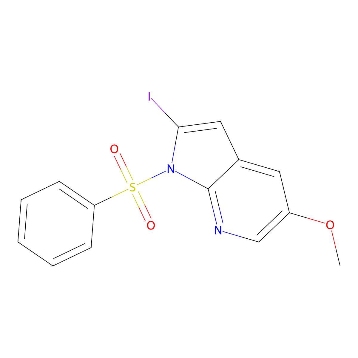 2-Iodo-5-methoxy-1-(phenylsulfonyl)-1H-pyrrolo[2,3-b]pyridine molecular structure, CAS 1227267-13-1