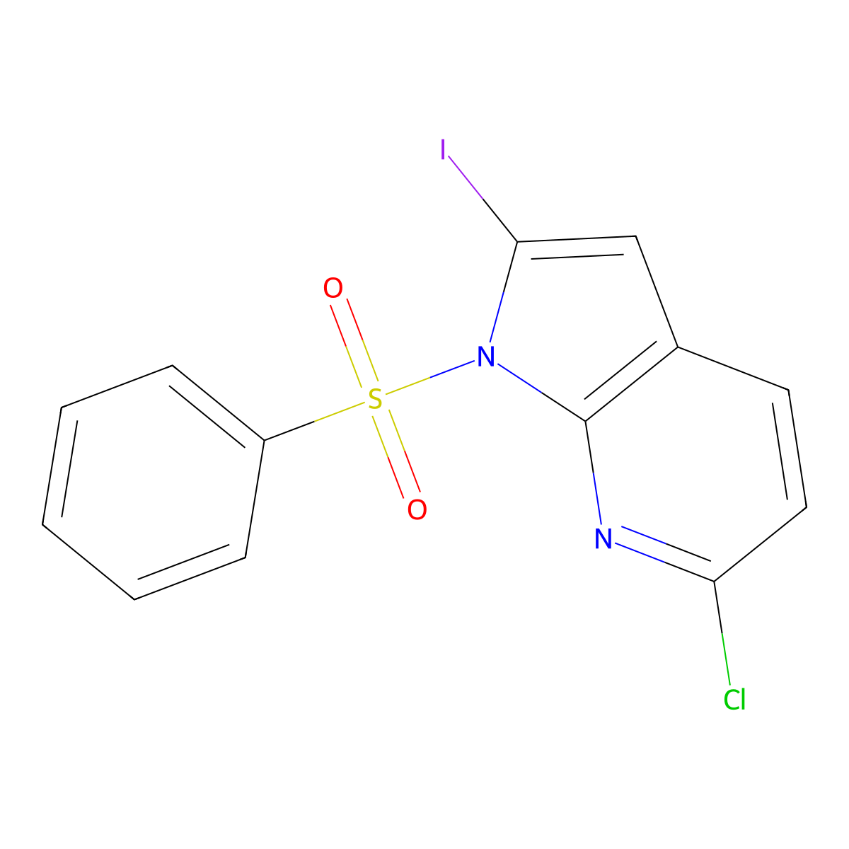 6-Chloro-2-iodo-1-(phenylsulfonyl)-1H-pyrrolo[2,3-b]pyridine molecular structure, CAS 1227267-22-2