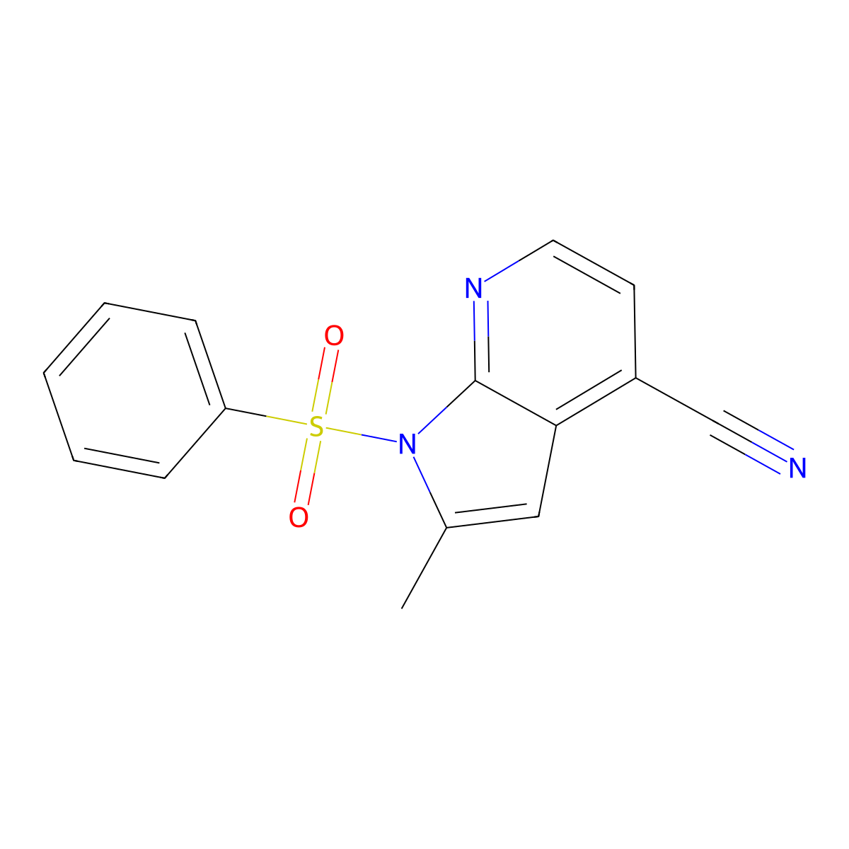 2-Methyl-1-(phenylsulfonyl)-1H-pyrrolo[2,3-b]pyridine-4-carbonitrile molecular structure, CAS 1227268-51-0