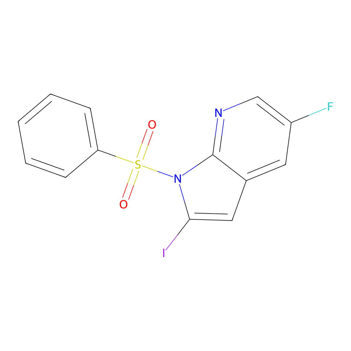 5-Fluoro-2-iodo-1-(phenylsulfonyl)-1H-pyrrolo[2,3-b]pyridine molecular structure, CAS 1227268-55-4