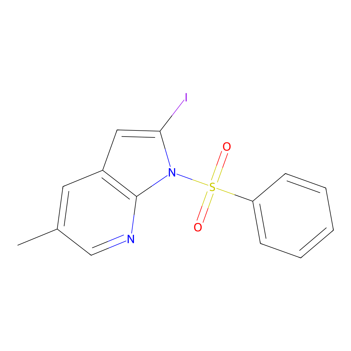 2-Iodo-5-methyl-1-(phenylsulfonyl)-1H-pyrrolo[2,3-b]pyridine molecular structure, CAS 1227268-56-5
