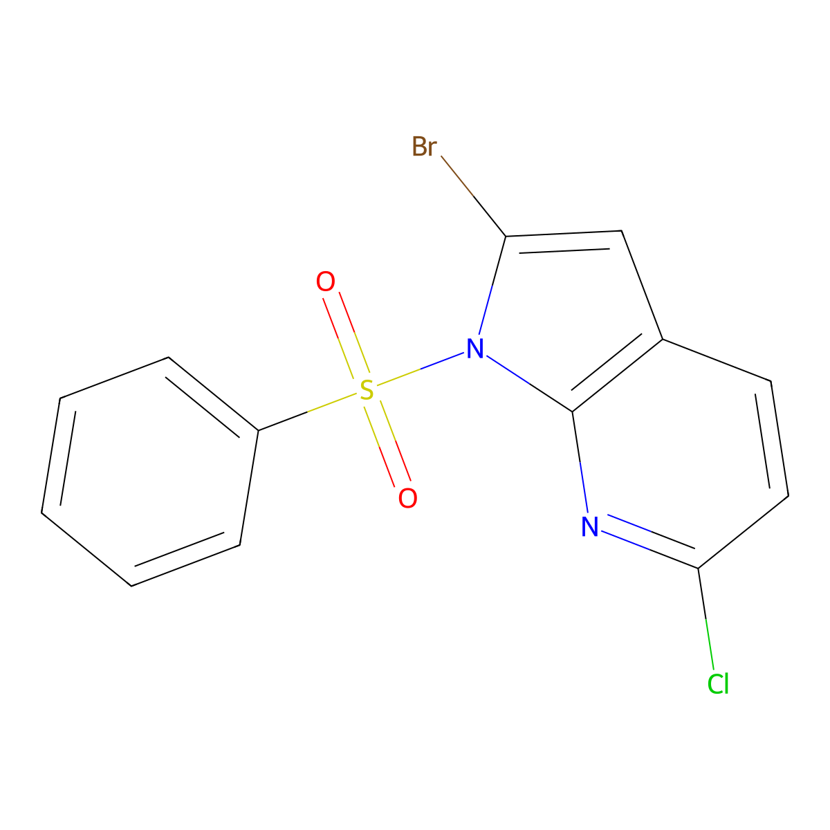 2-Bromo-6-chloro-1-(phenylsulfonyl)-1H-pyrrolo[2,3-b]pyridine molecular structure, CAS 1227268-66-7