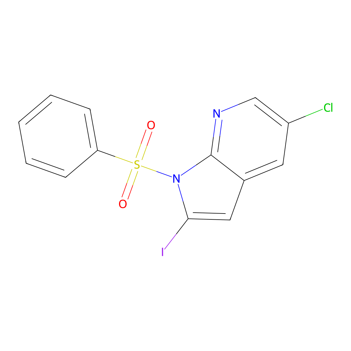5-Chloro-2-iodo-1-(phenylsulfonyl)-1H-pyrrolo[2,3-b]pyridine molecular structure, CAS 1227268-73-6