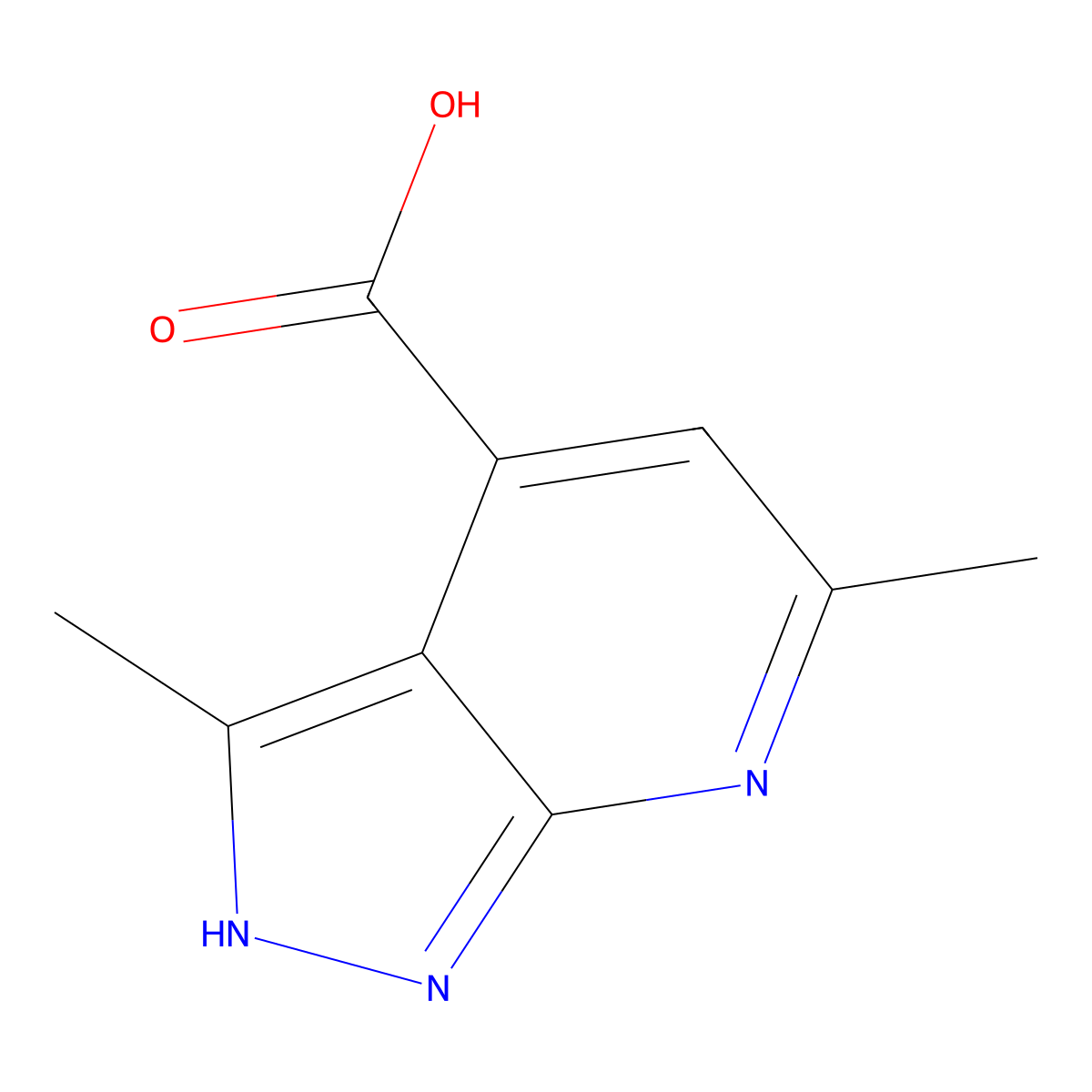 3,6-dimethyl-1H-pyrazolo[3,4-b]pyridine-4-carboxylic acid molecular structure, CAS 1227268-91-8