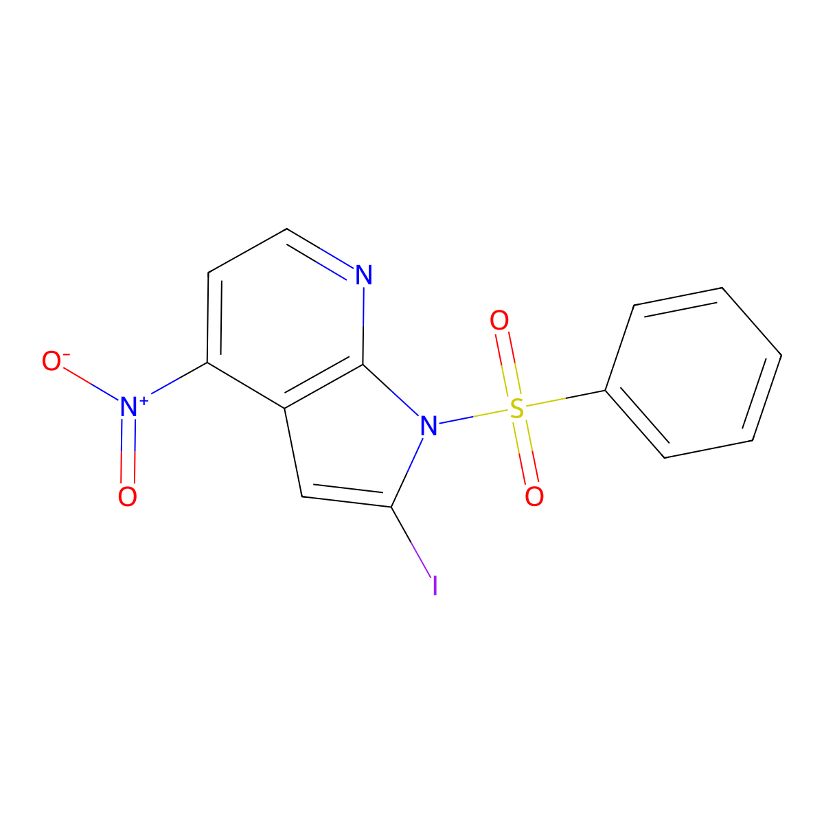 2-Iodo-4-nitro-1-(phenylsulfonyl)-1H-pyrrolo[2,3-b]pyridine molecular structure, CAS 1227268-92-9