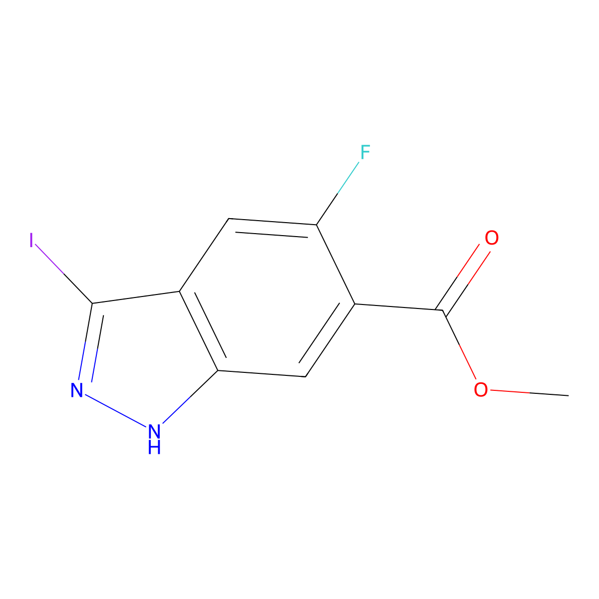 Methyl 5-fluoro-3-iodo-1H-indazole-6-carboxylate molecular structure, CAS 1227269-00-2