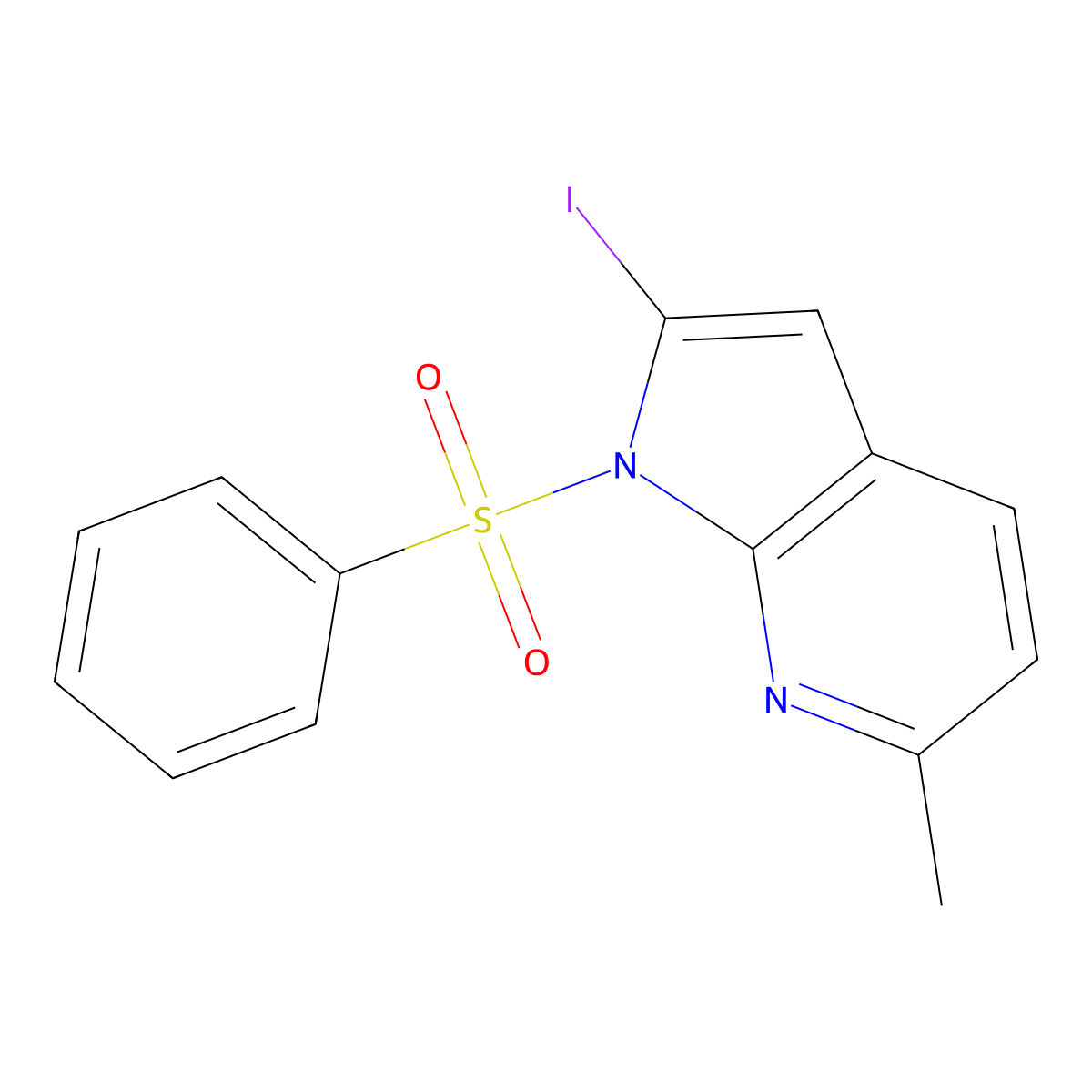 2-Iodo-6-methyl-1-(phenylsulfonyl)-1H-pyrrolo[2,3-b]pyridine molecular structure, CAS 1227269-06-8