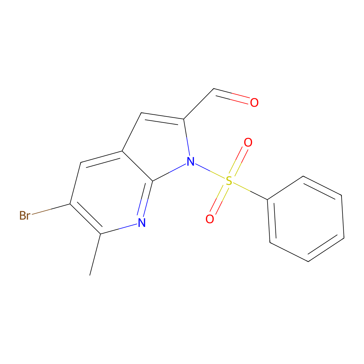 5-Bromo-6-methyl-1-(phenylsulfonyl)-1H-pyrrolo[2,3-b]pyridine-2-carbaldehyde molecular structure, CAS 1227269-08-0