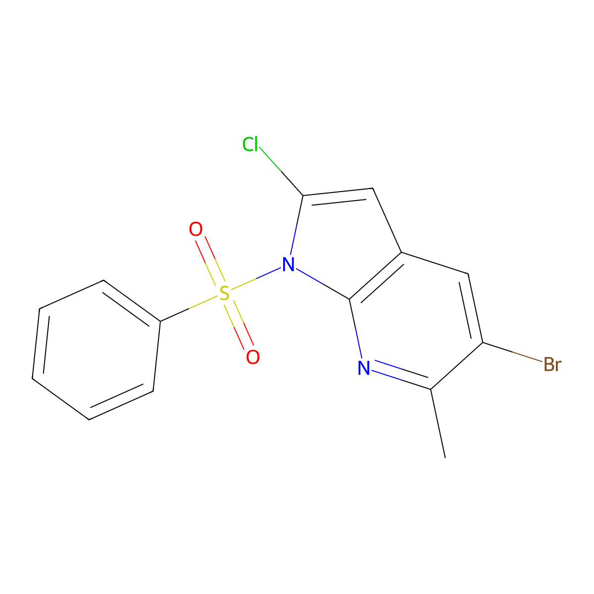 5-Bromo-2-chloro-6-methyl-1-(phenylsulfonyl)-1H-pyrrolo[2,3-b]pyridine molecular structure, CAS 1227269-09-1