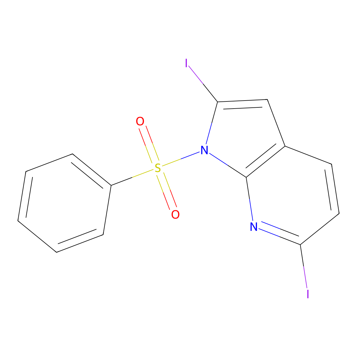 1-(Phenylsulfonyl)-2,6-diiodo-7-azaindole molecular structure, CAS 1227269-15-9