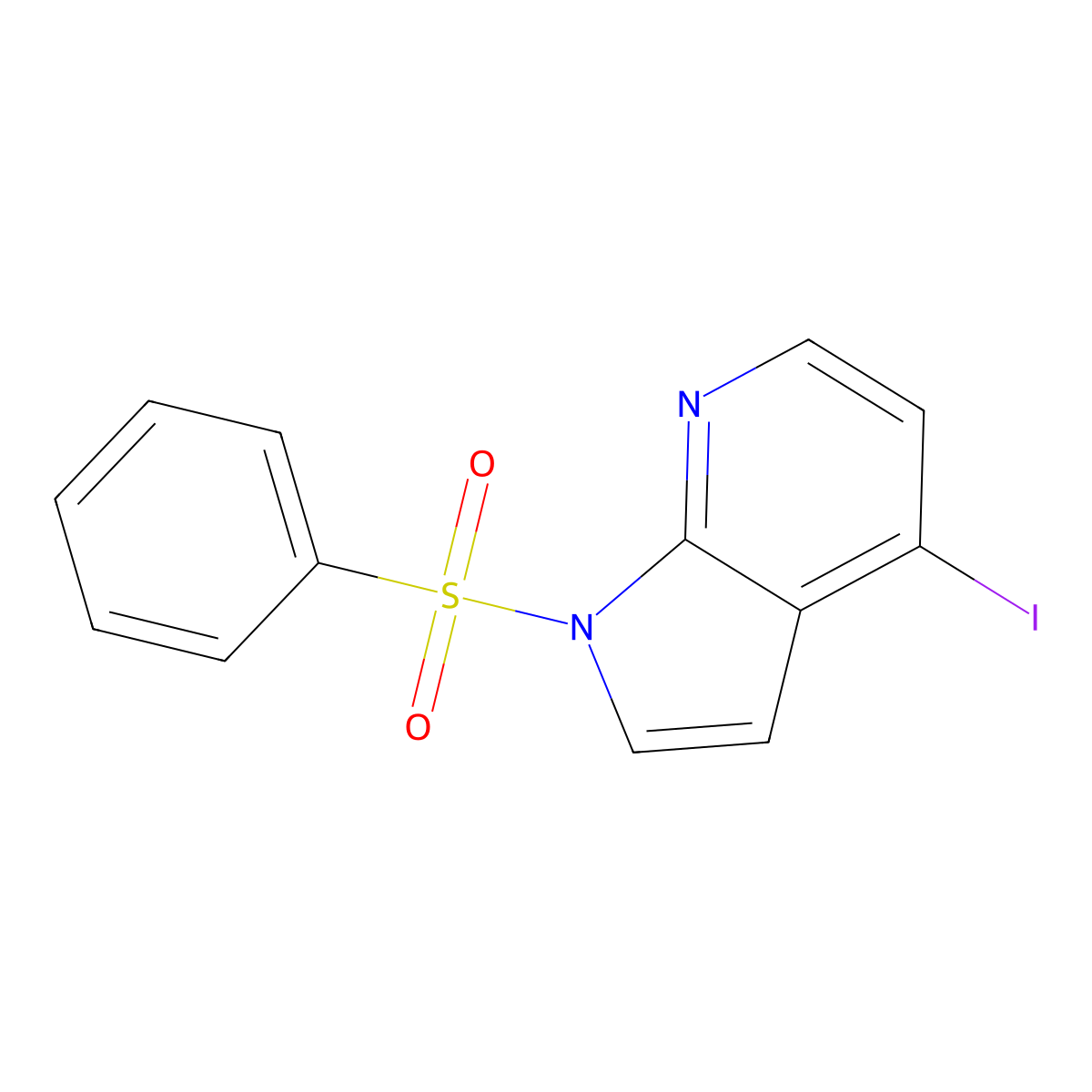 4-Iodo-1-(phenylsulfonyl)-1H-pyrrolo[2,3-b]pyridine molecular structure, CAS 1227269-18-2