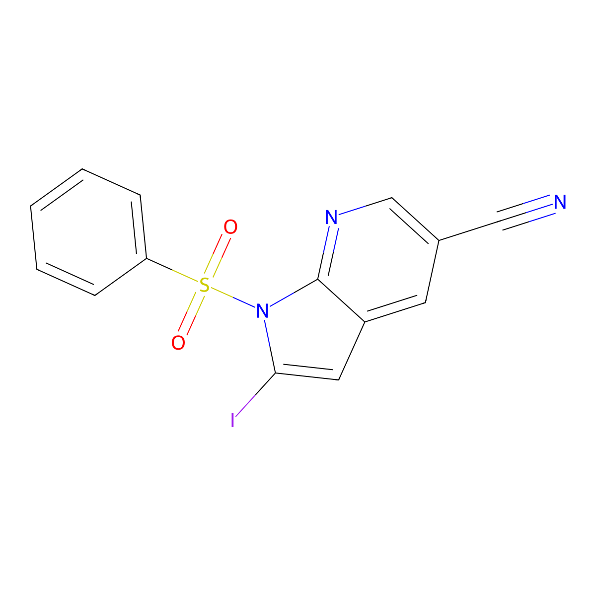 1-(Phenylsulphonyl)-5-cyano-2-iodo-7-azaindole molecular structure, CAS 1227269-21-7