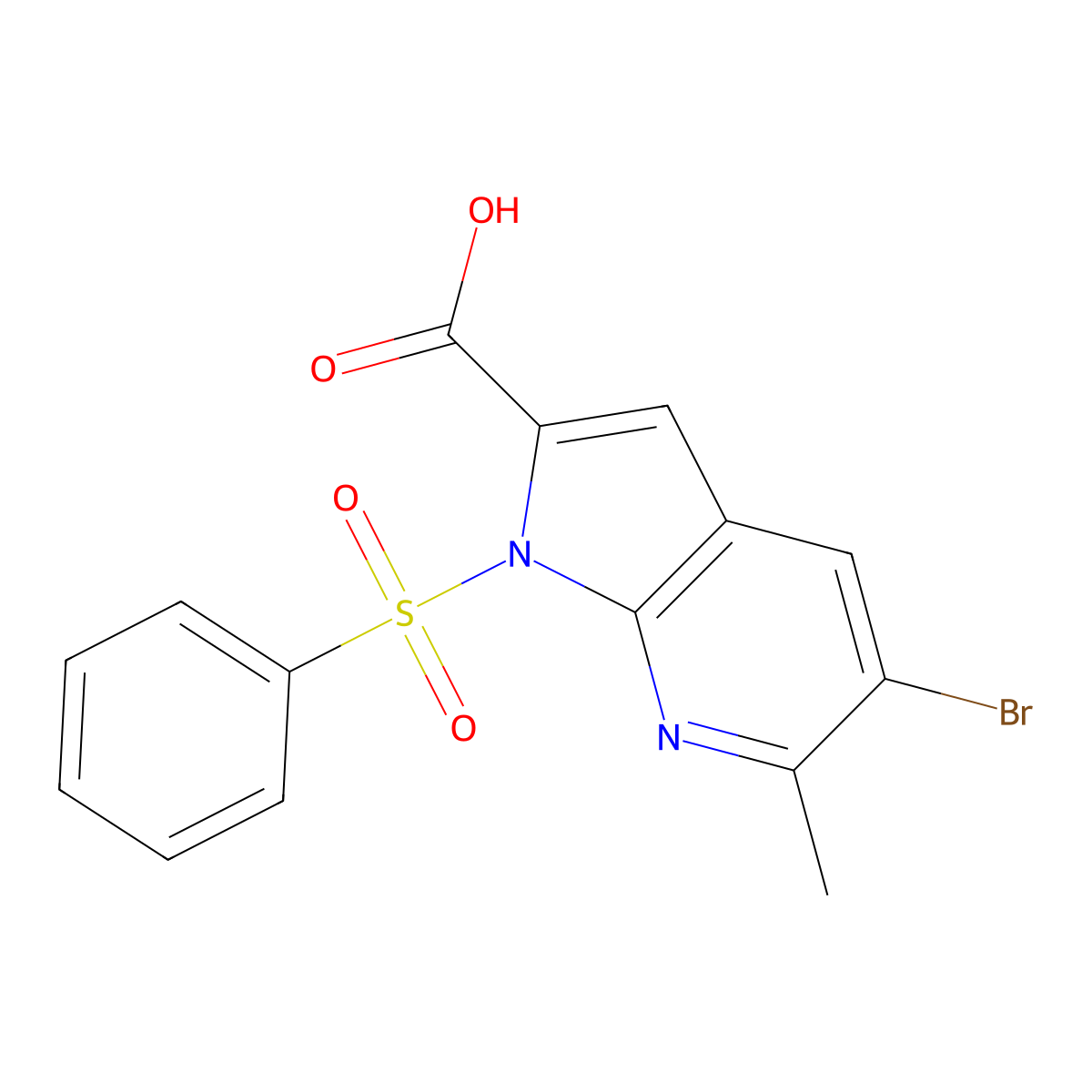 5-Bromo-6-methyl-1-(phenylsulfonyl)-1H-pyrrolo[2,3-b]pyridine-2-carboxylic acid molecular structure, CAS 1227269-29-5
