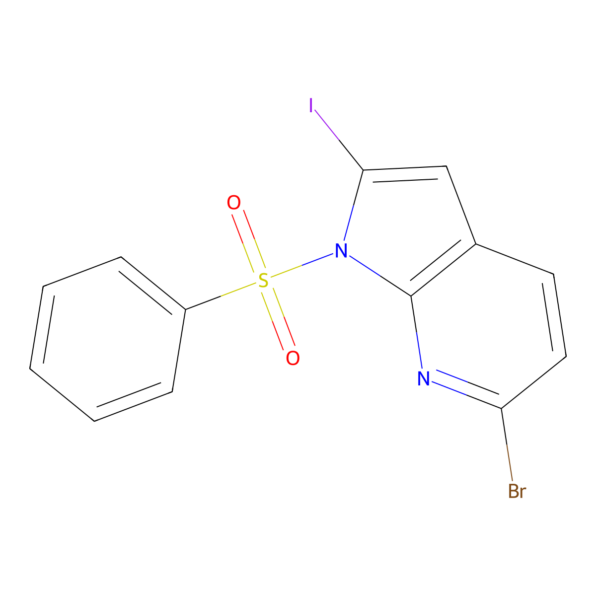 6-Bromo-2-iodo-1-(phenylsulfonyl)-1H-pyrrolo[2,3-b]pyridine molecular structure, CAS 1227270-17-8