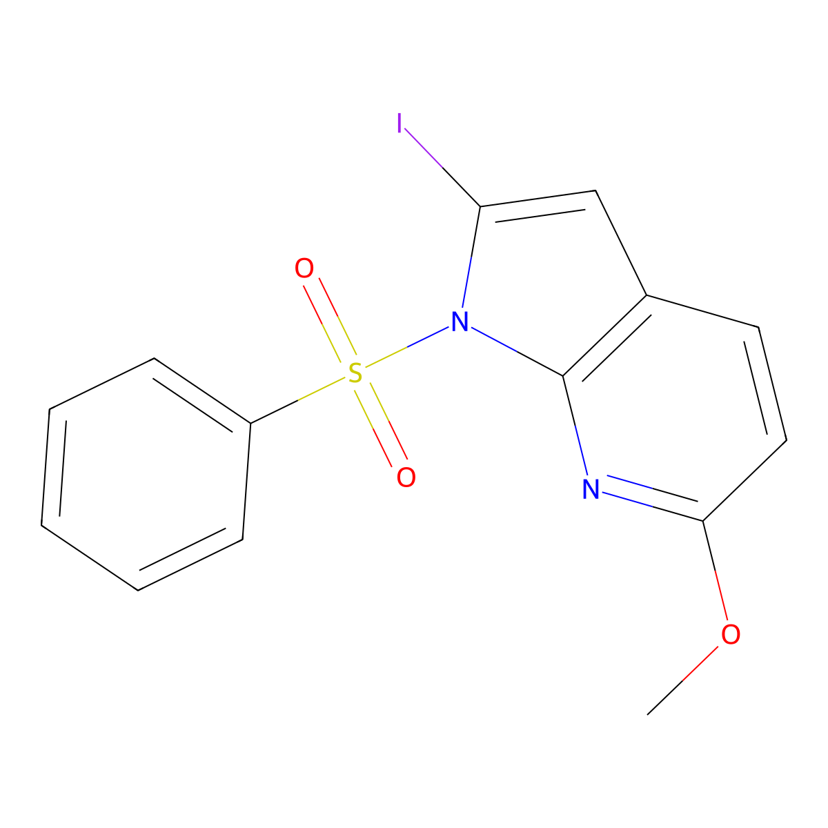 2-Iodo-6-methoxy-1-(phenylsulfonyl)-1H-pyrrolo[2,3-b]pyridine molecular structure, CAS 1227270-18-9