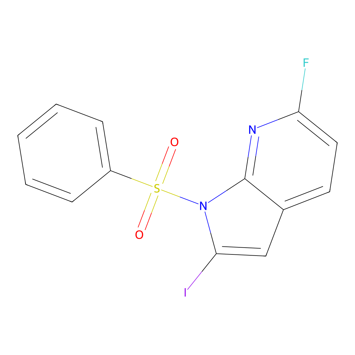 6-Fluoro-2-iodo-1-(phenylsulfonyl)-1H-pyrrolo[2,3-b]pyridine molecular structure, CAS 1227270-19-0