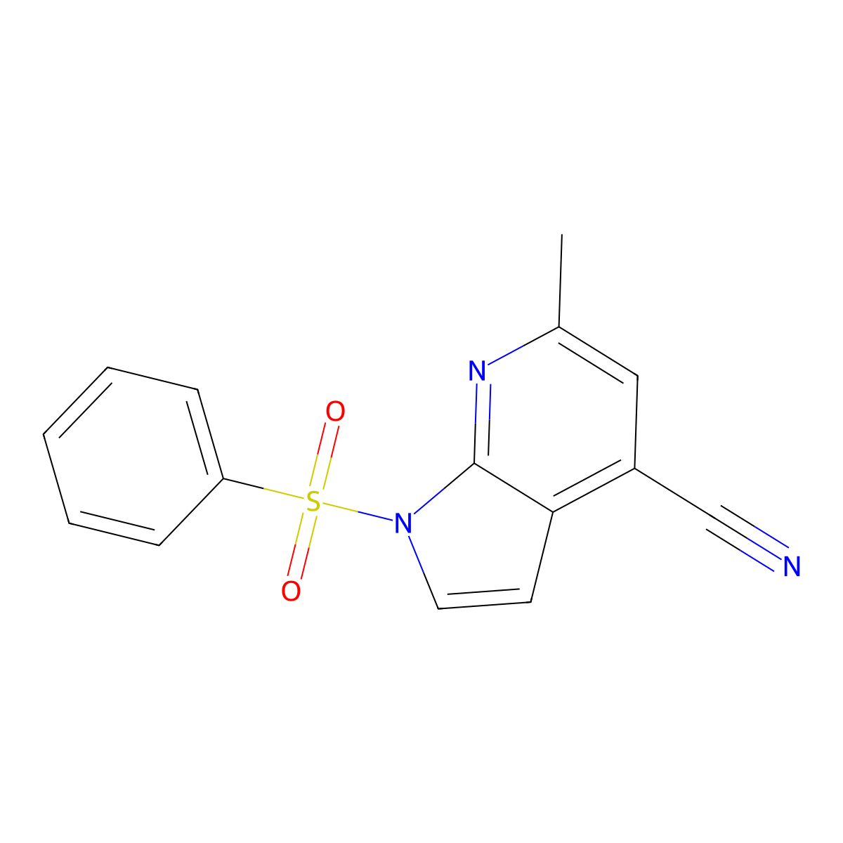 6-Methyl-1-(phenylsulfonyl)-1H-pyrrolo[2,3-b]pyridine-4-carbonitrile molecular structure, CAS 1227270-24-7