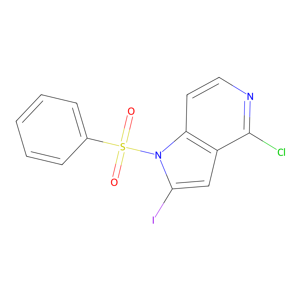 4-Chloro-2-iodo-1-(phenylsulfonyl)-1H-pyrrolo[3,2-c]pyridine molecular structure, CAS 1227270-34-9