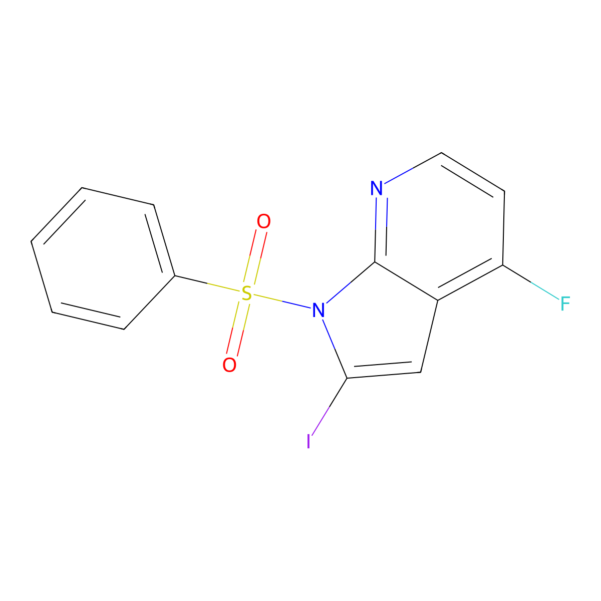 4-Fluoro-2-iodo-1-(phenylsulfonyl)-1H-pyrrolo[2,3-b]pyridine molecular structure, CAS 1227270-45-2