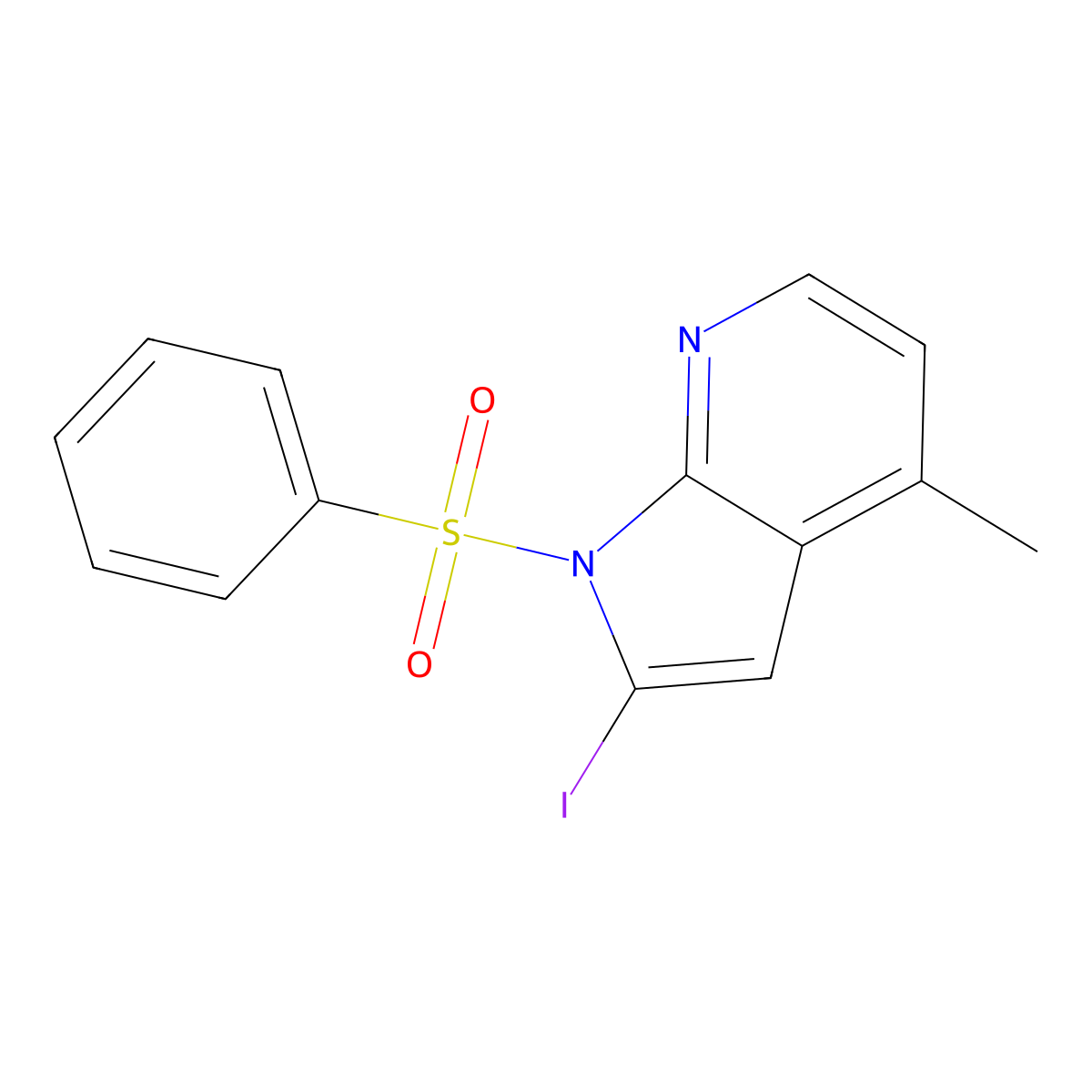 2-Iodo-4-methyl-1-(phenylsulfonyl)-1H-pyrrolo[2,3-b]pyridine molecular structure, CAS 1227270-47-4